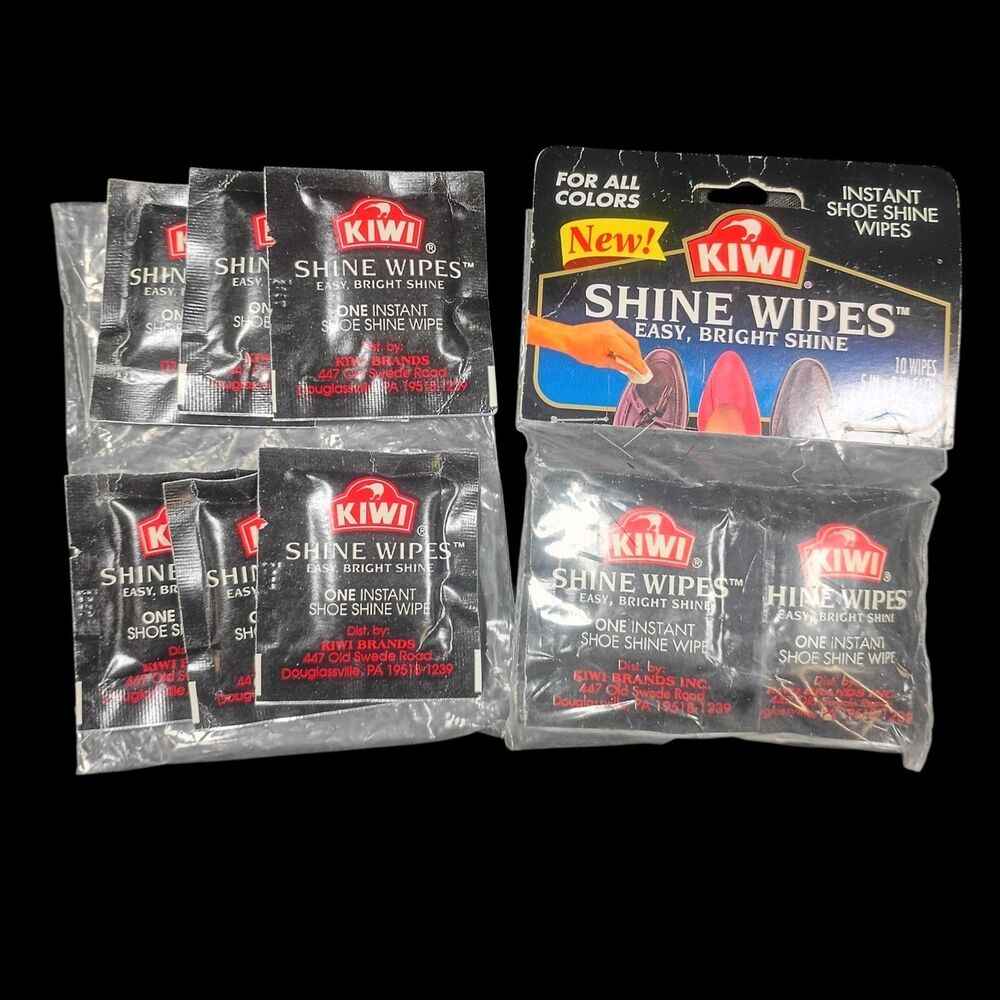 KIWI Instant Shoe Shine Wipes 1 Package of 10 Wipes Individually Wrapped +6 Open